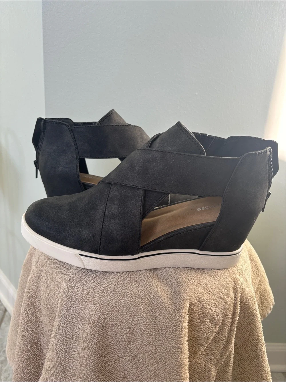 Maurices Black Crisscross Wedge Sneaker with White Sole